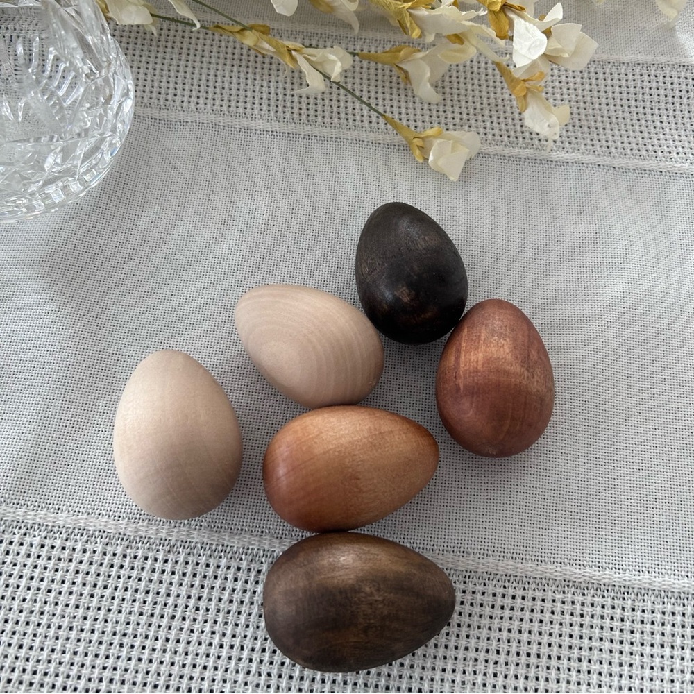 Wooden Eggs Set of 6 NWT Small eggs Natural Tones minimalist boho